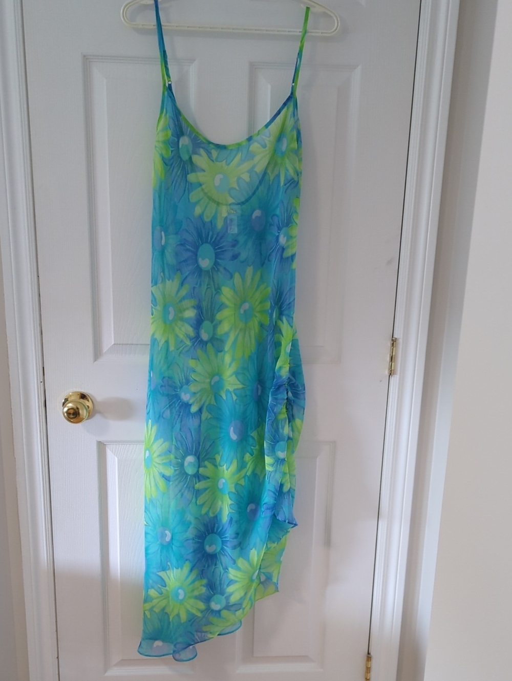 La Senza Sheer Maxi Dress With Asymmetrical Hem In Blue, Turquoise And Lime
